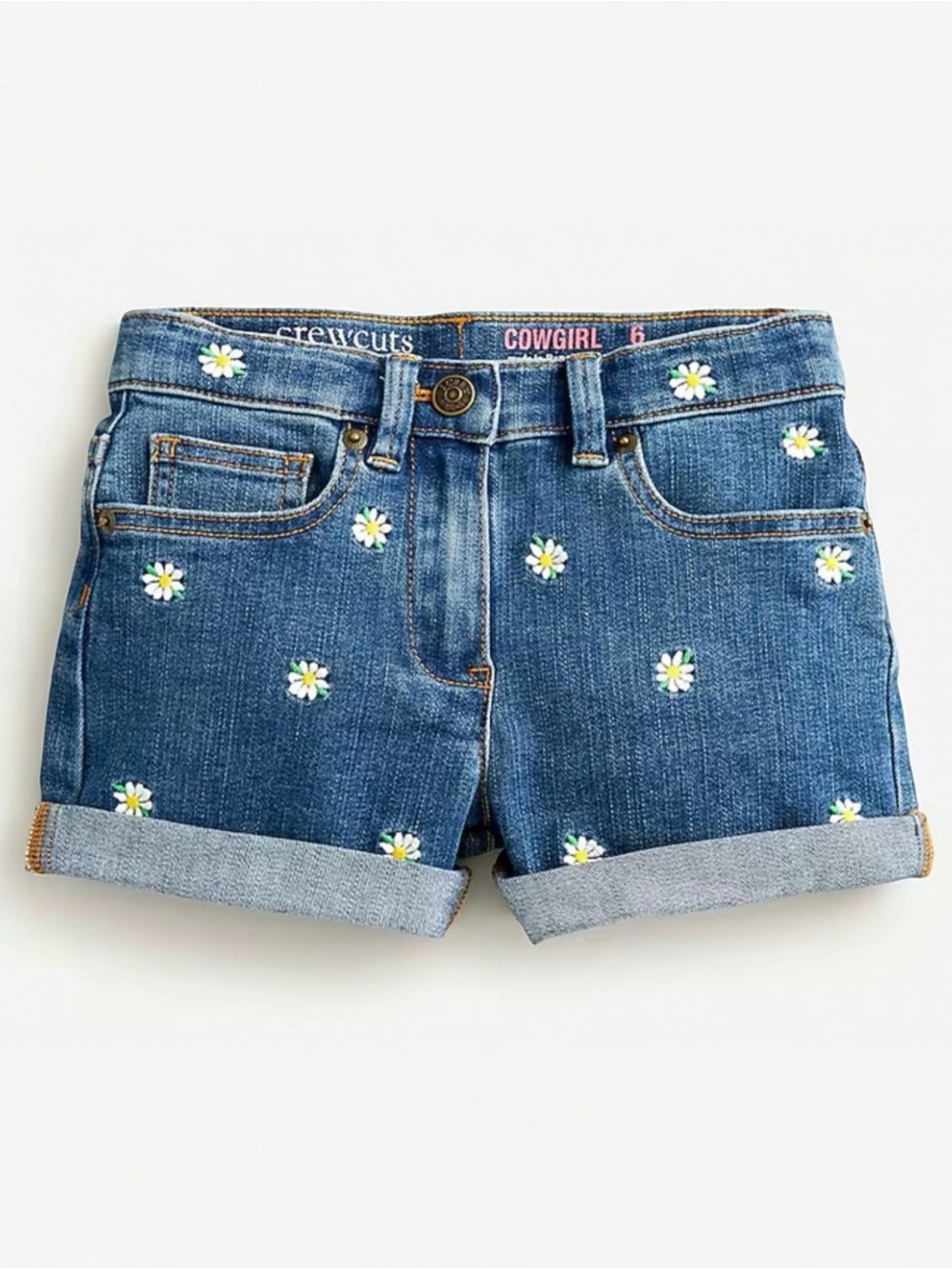 J.Crew Crewcuts Girls Cowgirl Daisy Embroidered Denim Shorts Size 6